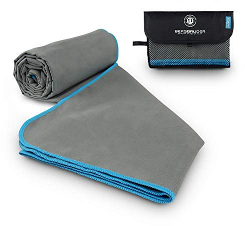 BERGBRUDER Microfaser Handtücher - Ultraleicht, kompakt & schnelltrocknend - Mikrofaser Handtuch, Reisehandtuch, Sporthandtuch (XL 180x90 cm, Grau-Blau)