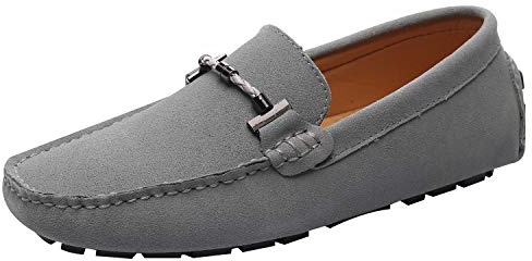 Jamron Herr Eleganta Spänne Loafers Komfort Mocka Ridskor Snygga Mockasin Tofflor Grå SN19020 EU42