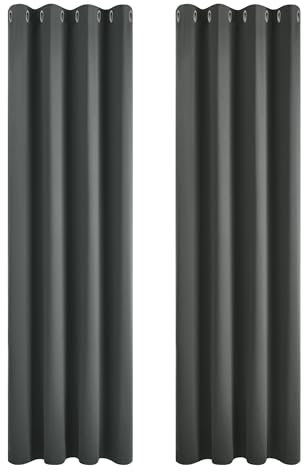 Deconovo Grey Blackout Curtains 84 Inch Drop Super Soft Door Curtains Thermal Insulated Energy Saving Window Drapes for Kids Dark Grey 46x84 Inch 2 Panels