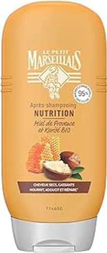 Le Petit Marseillais | Soin Express 1 Min Nutrition Miel & Karité Bio (flacon de 200 ml) – Après-shampooing pour cheveux secs et cassants – 95 % d'ingrédients d'origine naturelle