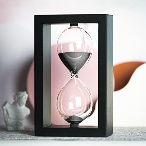Reloj de arena decorativo de 60 minutos, marco de madera negro, reloj de arena negro