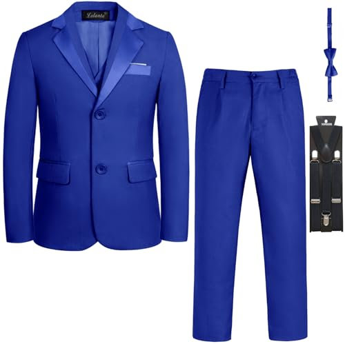 LOLANTA 5-TLG Jungen Smoking Blau Jungen Anzug,Page Boy Anzüge Jungen Hochzeit Passt,158-164 (Etikettengröße 160)