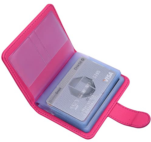 Wisdompro Credit Card Holders for Men & Women, PU Leather RFID Blocking Debit Card Wallet ID Bank Card Case with Magnetic Shut (Build in 20 Card Slot)-Hot Pink