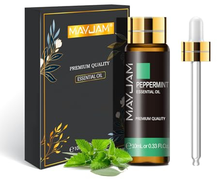 MAYJAM Peppermint Essential Oil 10ML - Premium Diffuser Oil | with Glass Dropper, Long Lasting Aroma, for Diffuser, Aromatherapy, Massage, Candle and Soap Making, Bedroom, Office