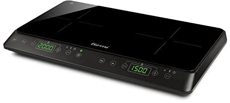 Girmi PI51 Placa de inducción Portátil, 2000+1500 W, 2 zonas, Función de Seguridad, Táctil, Temporizador