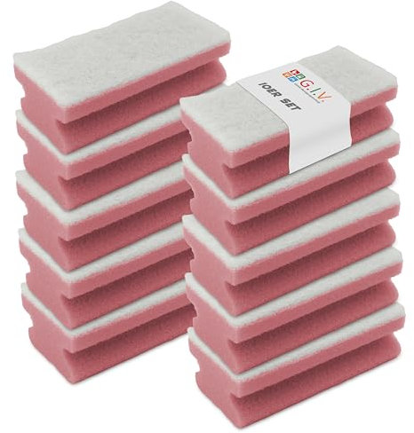 G.I.V. Reinigungstechnik 10x Wiederverwendbare Putzschwämme pink - Kratzfest, waschbar, mit Griffmulde - Reinigungsschwamm Küchenschwamm, Haushaltschwamm, Scheuerschwamm Haushalt, Bad, WC, Büro, Küch