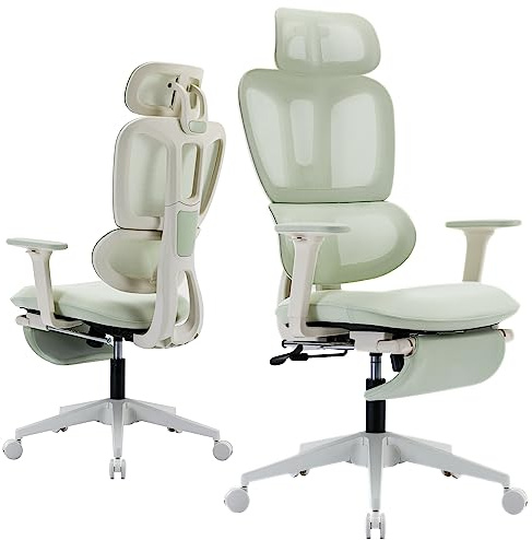 Ergonomic Mesh Office Chair with Retractable Footrest - High Back Computer Chair, Lumbar Support, Adjustable Armrest and Headrest, Durable Base - Multifunctional Home Office Desk Chair for Adults