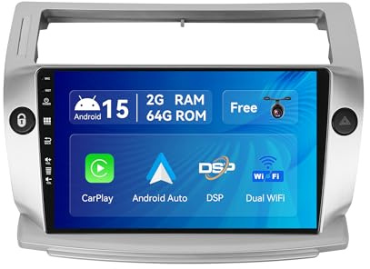 SXAUTO Android 14 IPS bilradio för Citroen C4/C-Quatre/C-Triomphe (2004-2012) - 2G+32G - Trådlös Carplay & Android Auto - GRATIS kamera - DAB DSP WIFI snabbstart ratt - 2 Din 9 tum