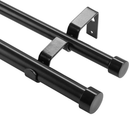 VEVOR Double Rod Curtain Rods, 36-72 inches(3-6ft) Adjustable Length, Black Double Curtain Rods with Cap Finials, 1 and 3/4 Diameter, Double Window Drapery Rod for Sheer and Blackout Curtains