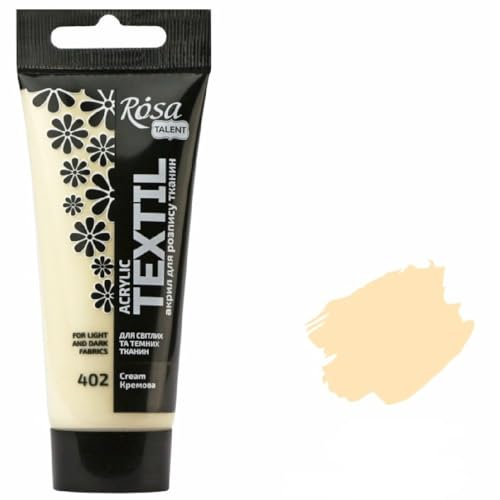 Krevo Art Stoffmalfarben Stofffarben Waschfest Textilfarbe creme Acrylfarbe Wasserbasis | 60ml Tube | Textilfarbe waschmaschinenfest zum Fixieren | Deckend für helle und dunkle Stoffe