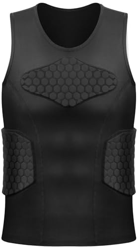 Zicac Maglia da Uomo Imbottita Compressione con Protezione Antiurto, Maniche Corte Maglia Sportiva Equipaggiamento Protettivo Pettorale Protezioni per Esterni/Fitness/Calcio/Basket/Sci/Rugby