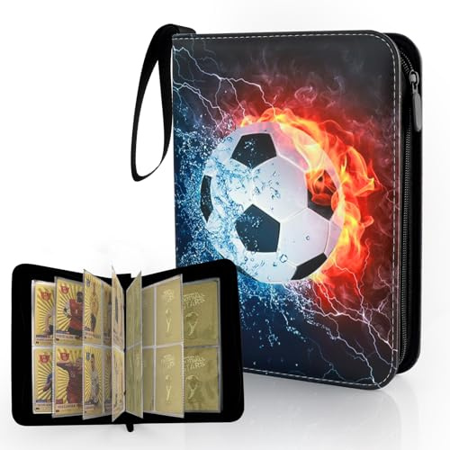 ZUYIST Samlaralbum fotbollskort, 50 sidor samlarkortalbum 400 kortkapacitet PU vattentäta samlaralbum kort fotboll med dragkedja för förvaring av samlarkort