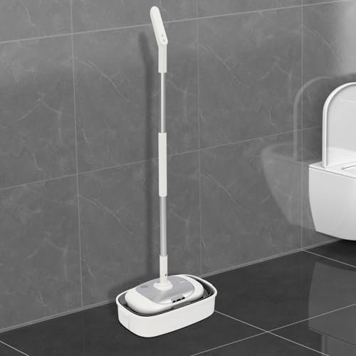 Mocio elettrico con secchio di pulizia, mocio elettrico senza fili per la pulizia del pavimento, mocio senza fili argento, bianco