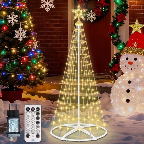 HELESIN Julgran metall konisk form, 154 LED-ljusträd, 8 lägen, timer vattentät, julbelysning, utomhus, ljuskedja, jul, belysning för trädgård, balkong, juldekoration utomhus, varmvit