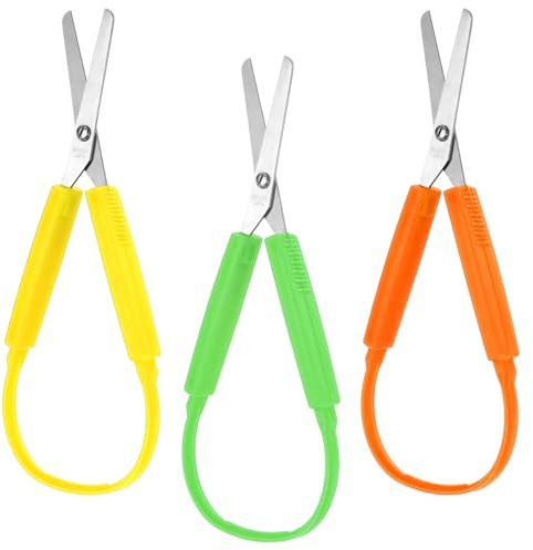 Gjinxi 3Pcs Loop Scissors for Toddlers, Adaptive, Squeeze, Loop Handle Self-Opening, Colorful Grip Scissors for Children and Adult Special Needs