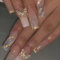 Calkkrer 24 Stück 3D Champagner Gold Schmetterling Press On Nails, Lange Falsche Nägel Nägel Zum Aufkleben, Sargförmige Künstliche Nagelspitzen, French Nägel Zum Kleben