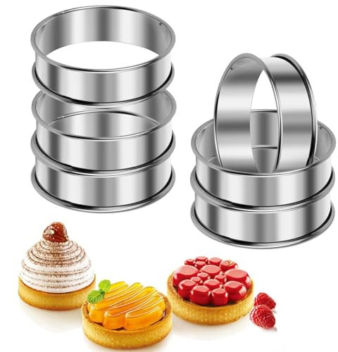 6 Stück Pancake Form, Crumpet Ringe Backringe, 8.5cm Tartelette Förmchen, Leicht Entformbare Crumpets Ringe, Backringe Tortenring, Runde Muffinringe, Crumpet Formen für Pfannkuchen, Eier, Muffins
