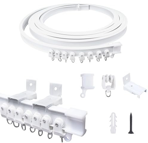 FOGAWA 5m Binario per Tende a Parete, Flessibile, Curvo, Binario PVC Montato Lateralmente, Sistemi di Scorrevole Binario Tende da Doccia, Divisori per Ambienti, per Camper e Barche, Bianco