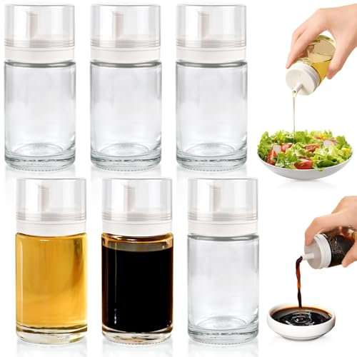 Milkary 6Pcs Small Oil and Vinegar Dispenser Bottles, 3.4oz/100ml Leak-proof Glass Cruet Bottles, BPA Free Cooking Oil Container for Kitchen Organization Salad Dressing Balsamic Soy Sauce