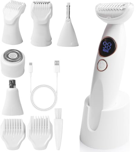 Rasoio elettrico 5 in 1 per donna: rasoio intimo, epilatore per corpo, ascelle, bikini e viso, con stazione di ricarica USB e IPX7 impermeabile