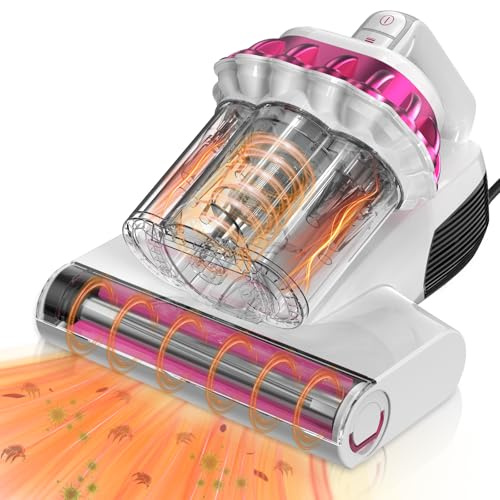 Kimdog Mattress Vacuum Cleaner - 18Kpa Bed Vacuum with LED Display, 253.7nm UV-C Light, 149°F Heat Ultrasonic & Hepa Filter, Handheld Couch Cleaner with 3L Dust Cup for Pet Carpet Sofa Hair (Corded)