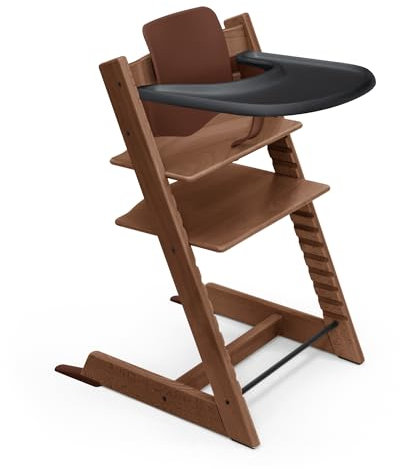 Trona Tripp Trapp de Stokke (Warm Brown) con Bandeja (Black) - Incluye Silla Tripp Trapp, Baby Set 2 para Niños de 6 a 36 Meses y Bandeja Stokke - Ajustable y Fácil de Limpiar