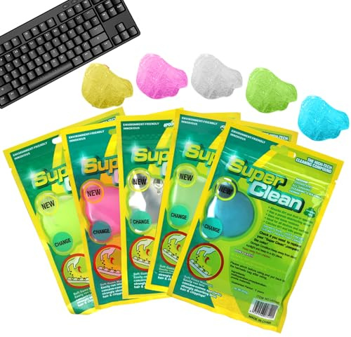 LUPATDY 4 Piezas Gel de Limpieza para Teclado, Gel de Limpieza de Coche Reutilizable, Gels Limpiador Universal de Polvo para Automóviles, Escritor, Teclado, Calculadoras,5 Colores (4 x 80g)