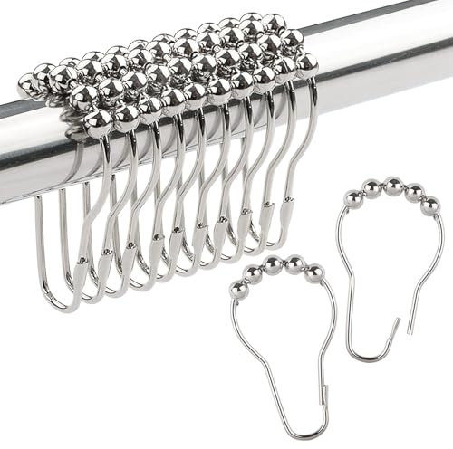 FAYAHAR 20 Pezzi Anelli per Tende da Doccia, Ganci per Tenda da Doccia con Sistema di Scorrimento, Antiruggine Ganci Singoli, per Bagno, Camera da Letto, Cucina, Aste per Tende (7,5 x 4 CM, Argento)