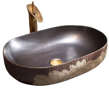Tocador Lavabo sobre encimera de Color oscuro vintage, lavabo redondo for baño y balcón, profundo (60 * 40 * 16cm) Moderno