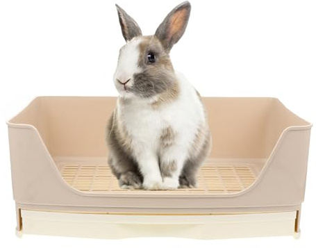 Homoyoyo Bac de Toilette pour Lapin et Cochon d'Inde en Plastique Beige Fond en Filet Épais Anti-éclaboussures pour Entraînement en Cage