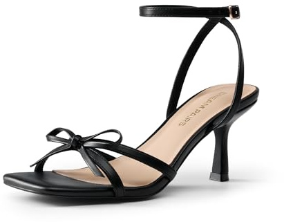 DREAM PAIRS Sandali da Donna con Tacco e Fiocco, Kitten Heel a Punta Quadrata, Eleganti per Matrimoni, Cerimonie e Occasioni Speciali,Size 38,Nero,SDHS25073W