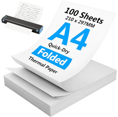100 Sheets A4 Thermal Printer Paper,8.27x11.69 inch,for Portable Printers | 210x297mm, Smooth Printing and Clear Image, Ideal for Home Office School Contracts Invoices Labels