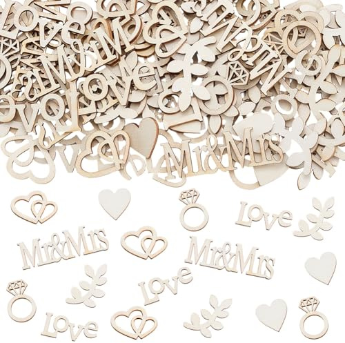 SOFPLATE 100 pz. Coriandoli In Legno per Matrimonio Sparsi Sul Tavolo In Legno A Forma di Cuore con Foglie Piccoli Coriandoli Rustici e Romantici per Matrimoni San valentinos Anniversari Feste Banchet