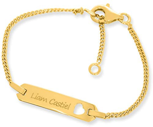 Baby ID Armband * Taufarmband mit Namen * Armband 925 Sterling Silber vergoldet zur Taufe Geburt Gold Schmuck Gravur Babyarmband personalisiert | BUBIDU