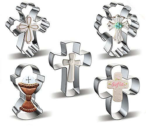 Belons Lot de 5 emporte-pièces en forme de croix de Pâques pour biscuits, fondants, pâtisseries, décoration de gâteau, bricolage, pâtisserie, en acier inoxydable