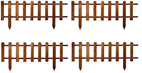 Staccionata in legno, pannello di recinzione impregnato impermeabile, recinzione da giardino anteriore, mini recinzione, recinzione decorativa da giardino (4 pezzi, 94x40 cm, marrone)