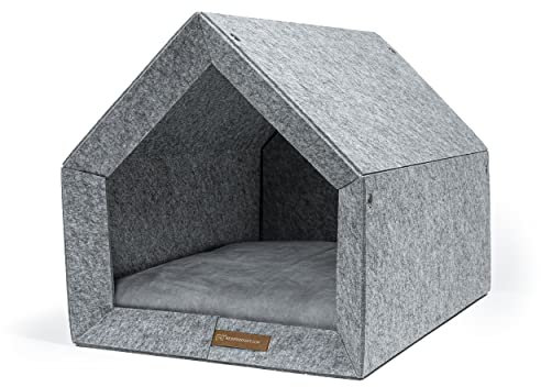Rexproduct - PetHome Hundehütte mit Liegefläche und Dach I Biss- und Kratzfest I Gute Schalldämmung I Umweltfreundlich & Einfach zu Montieren I Größe S (60x42x43 cm) - Hellgrau und Grau