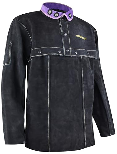 ONETIAN läder svetsjacka - Premium Cape Sleeve Coat med förbättrade knappar - Heavy-Duty skyddsutrustning i svart (4XL)