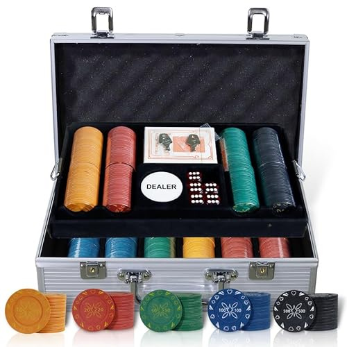 CCLIFE Juego de Poker Profesional Maletín Aluminio de Póker Set 500 Chips, Barajas de Cartas, Distribuidor, Ciega Pequeña, Big Blind Buttons, Tapete y 5 Dados