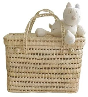 Malle de rangement en feuilles de palmier, Coffre à jouet osier, Malle osier 45 cm