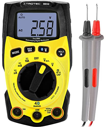 TROTEC Digitales True-RMS-Multimeter BE52 Bluetooth-Digital-Multimeter mit kostenloser Smartphone-App Messgerät Multifunktionsmessgerät CAT III 600 V Hold-Funktion Durchgangsprüfung Diodentest