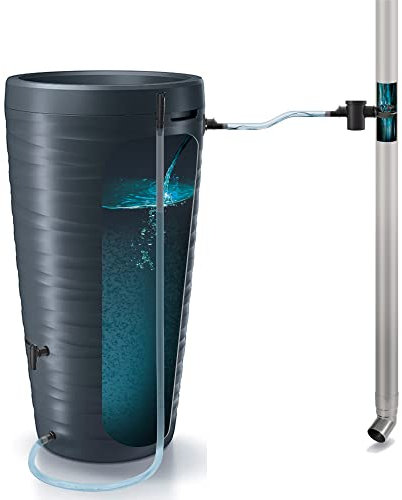 Prosperplast Barril de Agua de Lluvia 240l Maze de plastico en Color Antracita 59.3 x 59.3 x 111 cm + Set de Accesorios