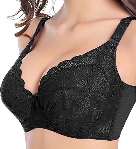 happyqueen Women's Push up Bra Plus Size 36D-48J Floral Lace Underwire Bra - WP-443 (38G, Black)