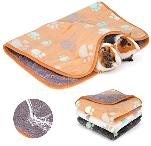 YUEPET Vattentäta marsvinsfilt tvättbara 3-pack smådjur fleeceburfoder husdjur mjukt sovunderlag täcke varm flanellpläd för hamster marsvin kanin chinchilla igelkott iller 58 cm x 41 cm