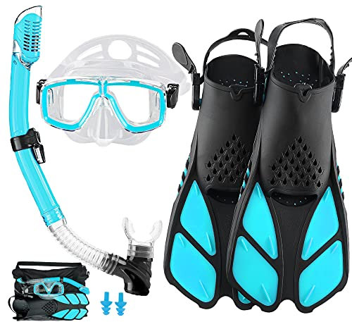 HH HHAO SPORT Erwachsene Maske Schnorchelflossen Set, Schnorchelausrüstung für mit Flossen, Schnorchelsets, Anti Leak Scuba Gear Tauchmaske Full Dry Top, Wassergrün, L-XL