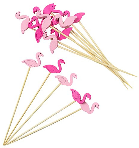 AWCIGG® 100 Palitos de Cóctel, Palillos para Cócteles de Madera con Flamencos, Brochetas de Cóctel de 12 cm de Largo, Decoración de Comida y Bebida para Fiestas con Temática Tropical