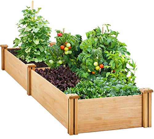 Yaheetech Hochbeet Pflanzkasten Palettenrahmen DIY mit 2 Pflanzbereichen aus Holz Wetterfest Gartenbeet Gemüsebeet Kräuterbeet Aufsatzrahmen für Garten Terrasse Balkon, 241,5 × 62,5 × 27 cm