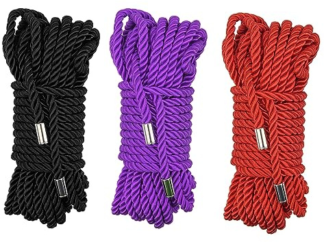 Coldairsoap Soft Silk Rope, 3-Pack Skin Friendly Twisted Trim Nylon Twisted Cord, Braided Silk Ropes for Decorative Cord Satin Shiny 32 Feet/8MM for Each