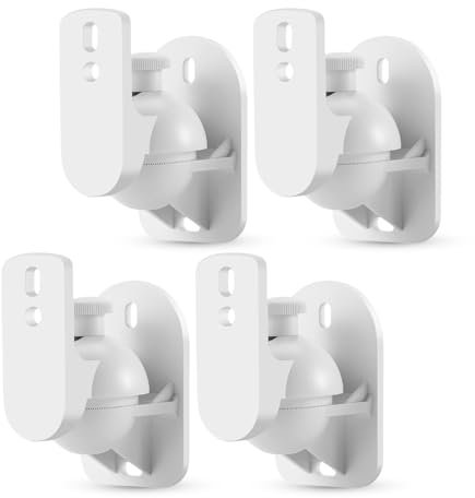 TNP Lot de 4 supports muraux universels pour haut-parleur satellite avec rotation réglable et angle d'inclinaison pour système de son surround Home Cinéma Blanc
