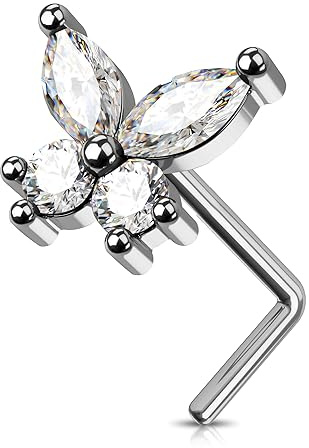 Jewseen Goujon De Nez Papillon 20g Titanium Nasal Piercing L Curved Nasal Ring Nasal Spikes Cz Femmes Hommes Bijoux De Piercing Nasal